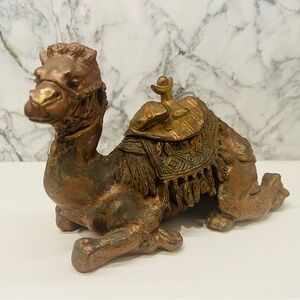 Antique cast and cold-painted heavy metal camel inkwell